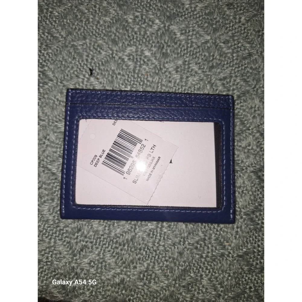 A5. Coach Slim Card Case Deep Blue Pebble Leather ID Window Wallet CP209 Mens